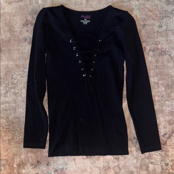 Stylish Black Lace-Up Blouse - Picture 1 of 1